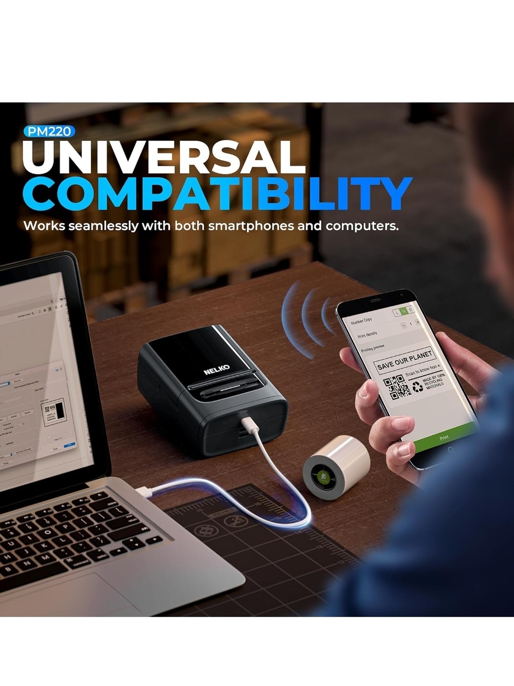 Nelko PM220 Bluetooth label printer is a compact, portable thermal device for ho